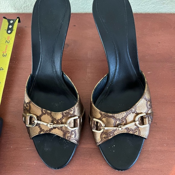 Gucci Guccissima GG Horsebit Peep Toe Mule Heels size37c golden brown - Picture 6 of 6
